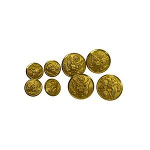 Vintage Military Brass Eagle Buttons Set Of 8 With Raised Design & Shank Backs